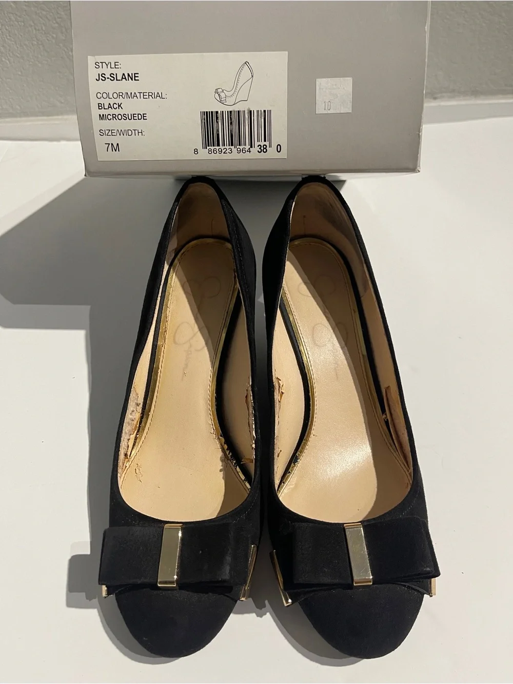 Jessica Simpson Black Suede Bow Wedge Pumps
